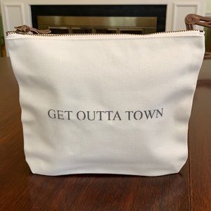 White Cosmetic Makeup Toiletry Pouch Bag with Retro Graphic Design